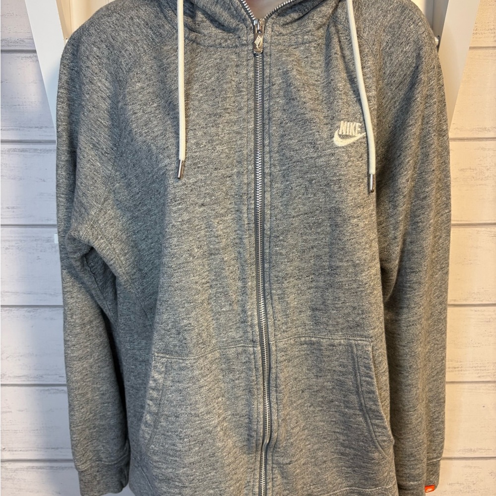Nike Heather Gray Zip Hoodie with White Swoosh
